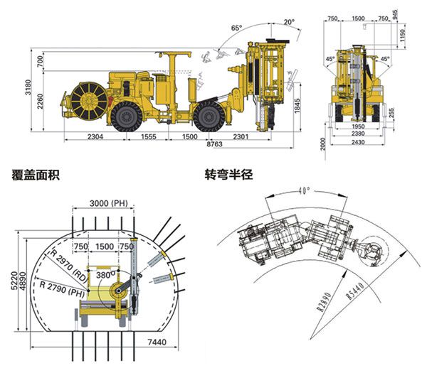 CYTC89Y2遥控全自动液压采矿钻车外形图