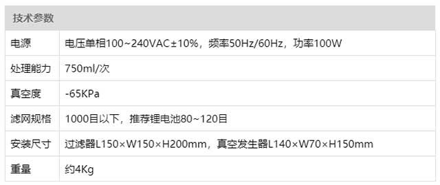 浆料过滤装置技术参数