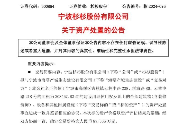 锂电巨头杉杉股份8.76亿资产出售  优化结构应对资金挑战