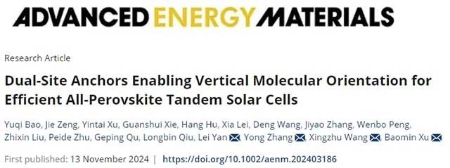 南科大《AEM》：双位点锚定实现垂直分子取向，提升全钙钛矿叠层太阳能电池效率