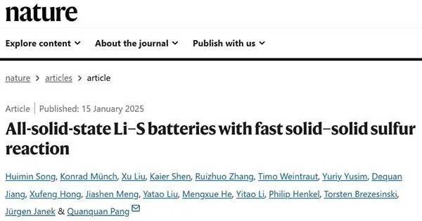 北京大学庞全全最新Nature：超快充全固态电池