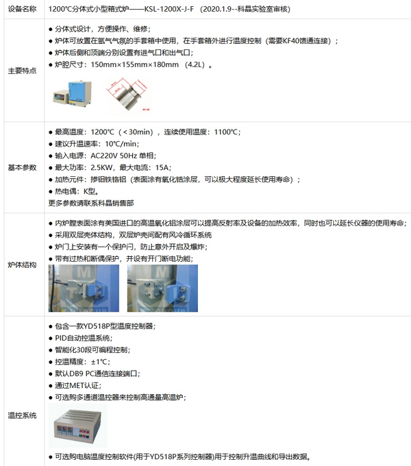 KSL-1200X-J-F 1200℃分体式微型箱式炉