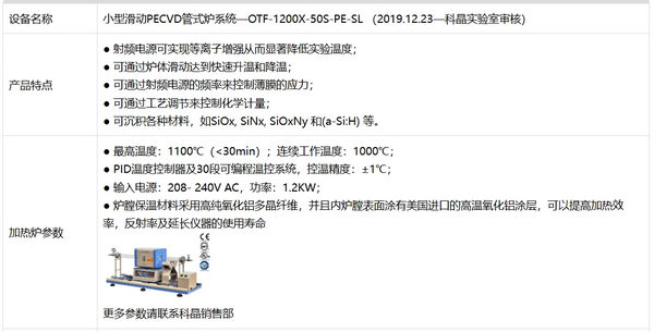 OTF-1200X-50S-PE-SL 小型滑动PECVD管式炉