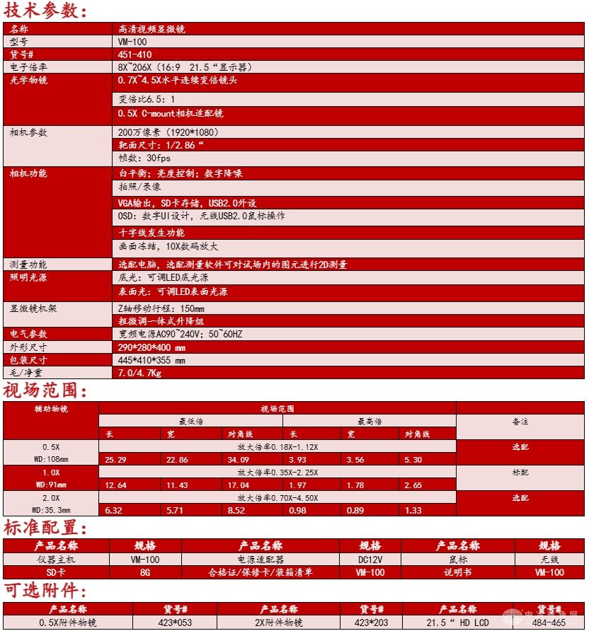 VM-100 高清视频显微镜