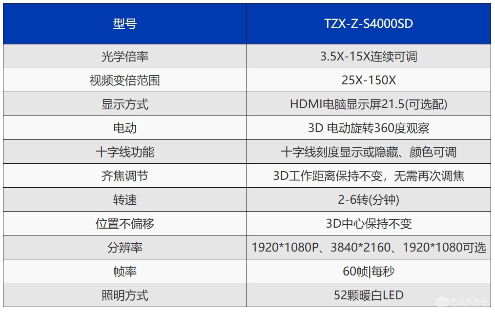 TZX-S4000SD 4k超高清电动3D显微镜