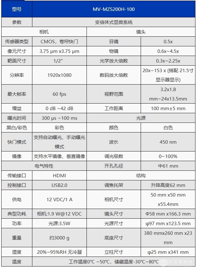 MV-MZS200H-100电子显微镜