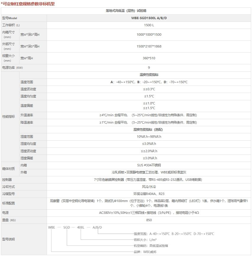 WBE-SGD1500L落地式高低温试验箱